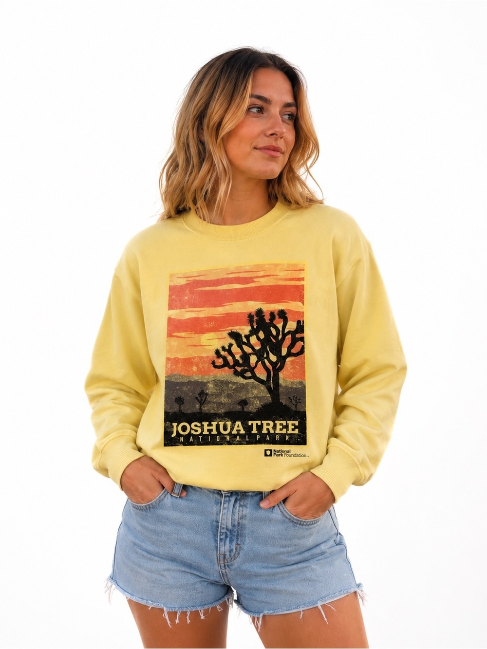 Joshua Tree Graphic Crewneck Sweatshirt - Yellow Size Small
